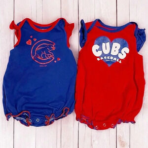 Baby Girl Genuine Merch. Chicago Cubs Ruffled Romper Red Blue Baseball 3-6Mon